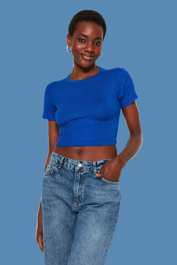 Ribbed Crop Tee – Navy Blue | Hovystore